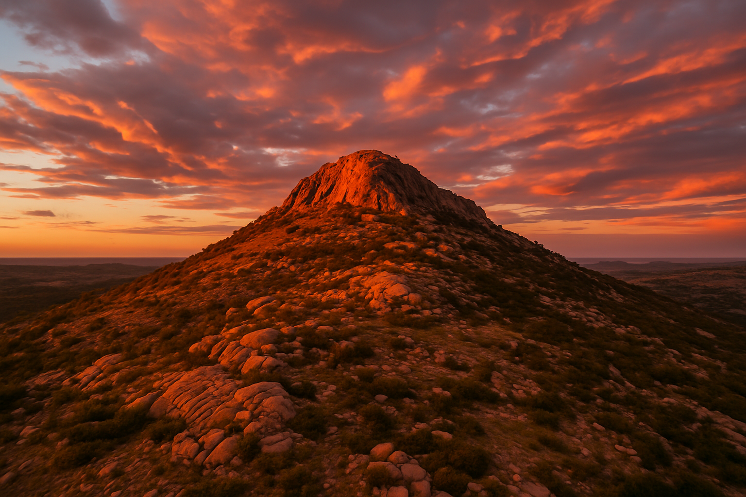Image of shot of mount scott from a dji mavic 2 at sunset in the wichita mountains
